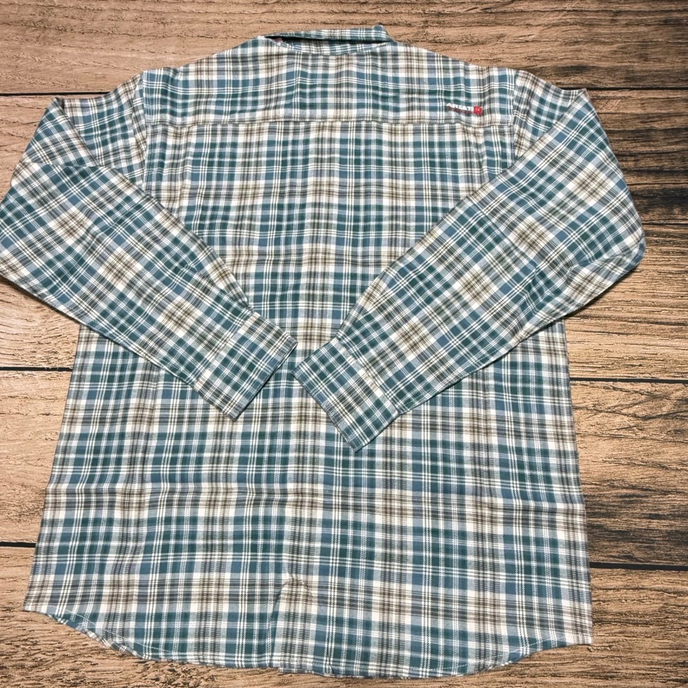 Ariat FR Cobb Work Shirt Mens Large Blue Green Plaid Flame Resistant Snap NEW - Picture 4 of 9
